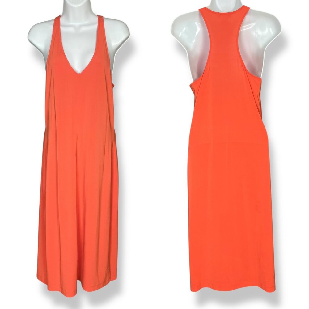 Calvin Klein Dress Sleeveless Melon Orange Size Small V-Neck FLAWS Midi Beachy